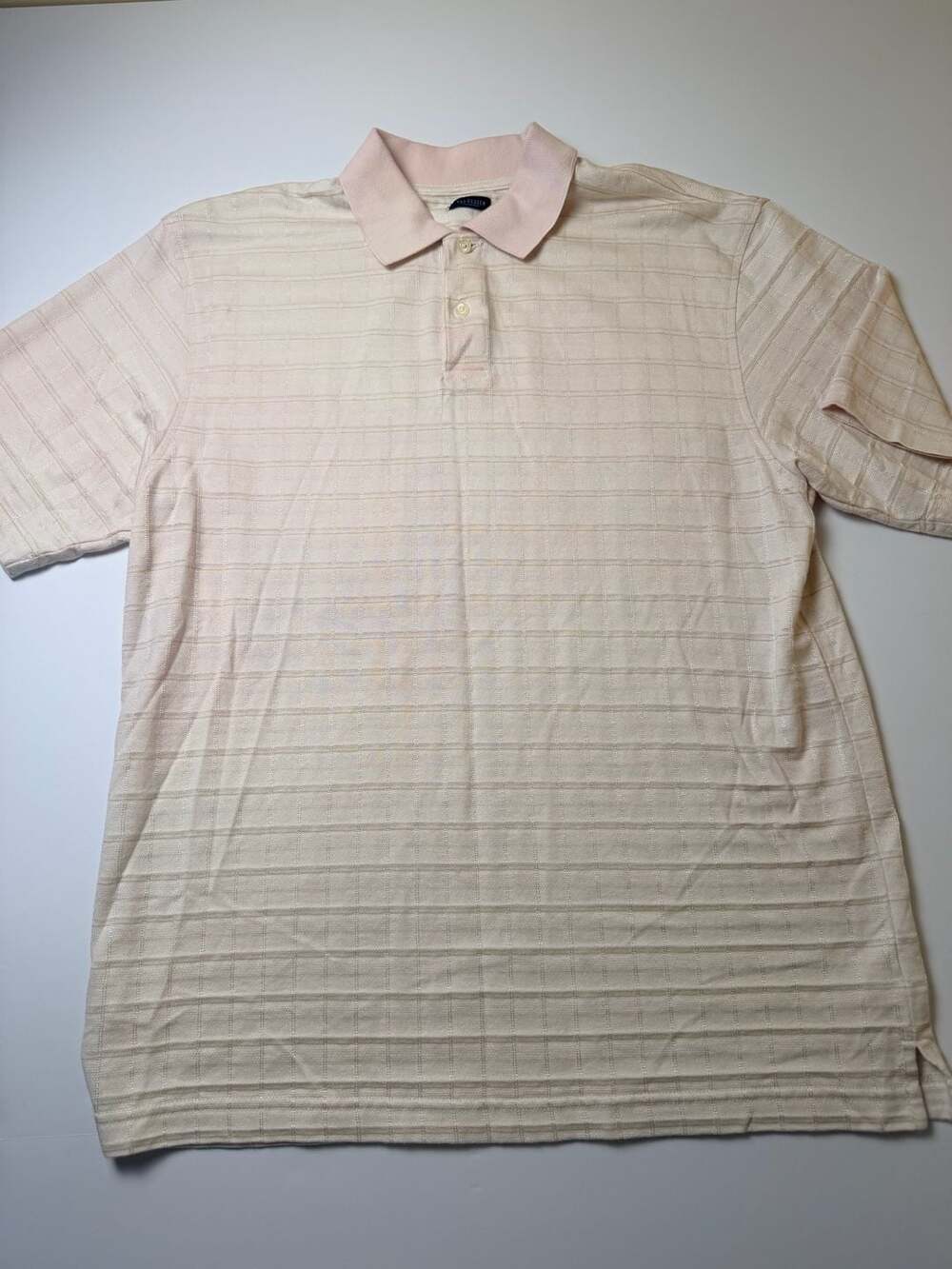 Van Heusen Men’s Polo Shirt Size Medium Beige Textured Grid Short Sleeve